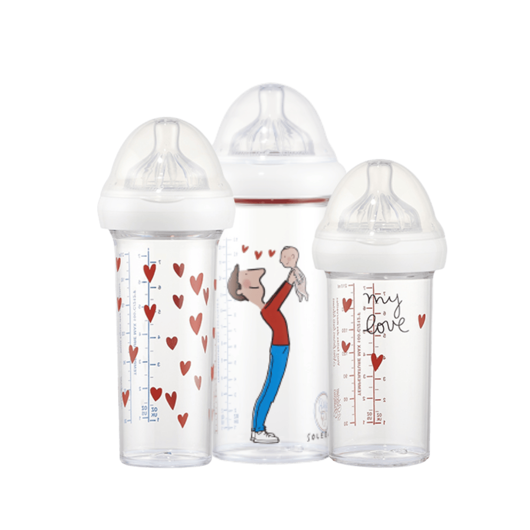 Le Biberon Francais ® Set Of 3 Papa Feeding Bottles - Set 3 Bib Papbb Lbf  Bbg-transparent - Sw White